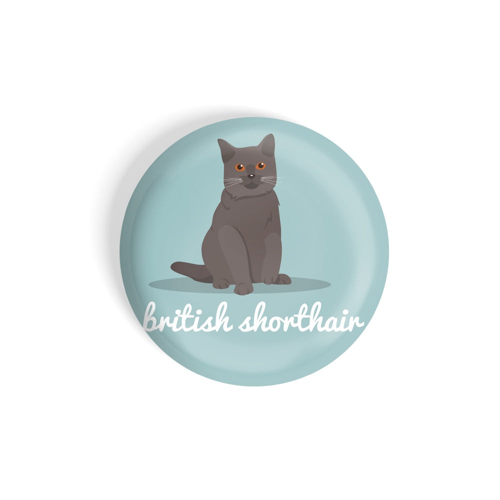 dhcrafts Round Fridge Magnet Blue Color British Shorthair Pet Cat Glossy Finish Design Pack of 1 (58 mm)